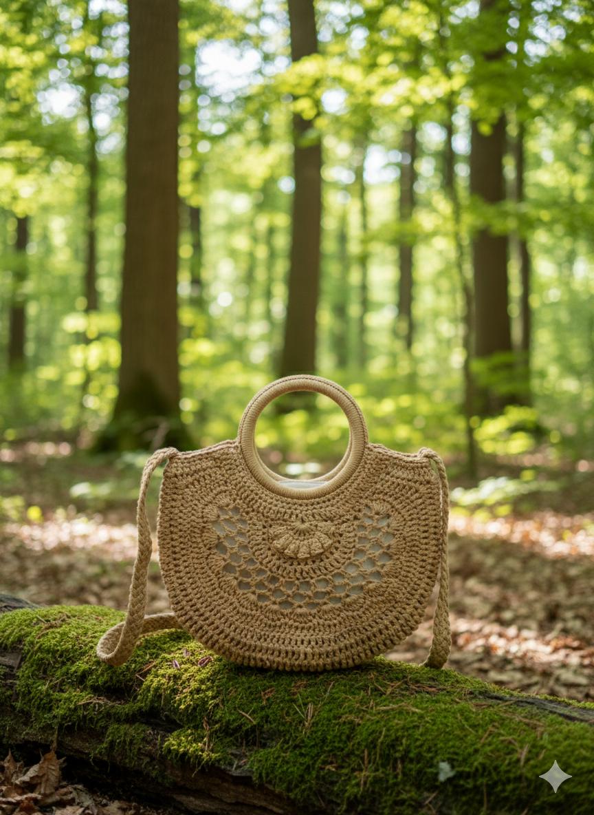 Damska Pleciona Torebka Boho Naturalna Luna Forest - obrazek 3