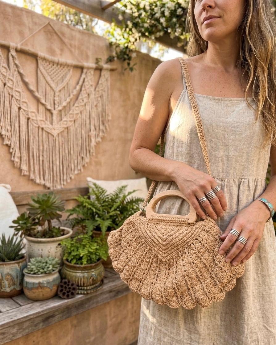 Damska Pleciona Torebka Boho Naturalna Auréa Shell - obrazek 3