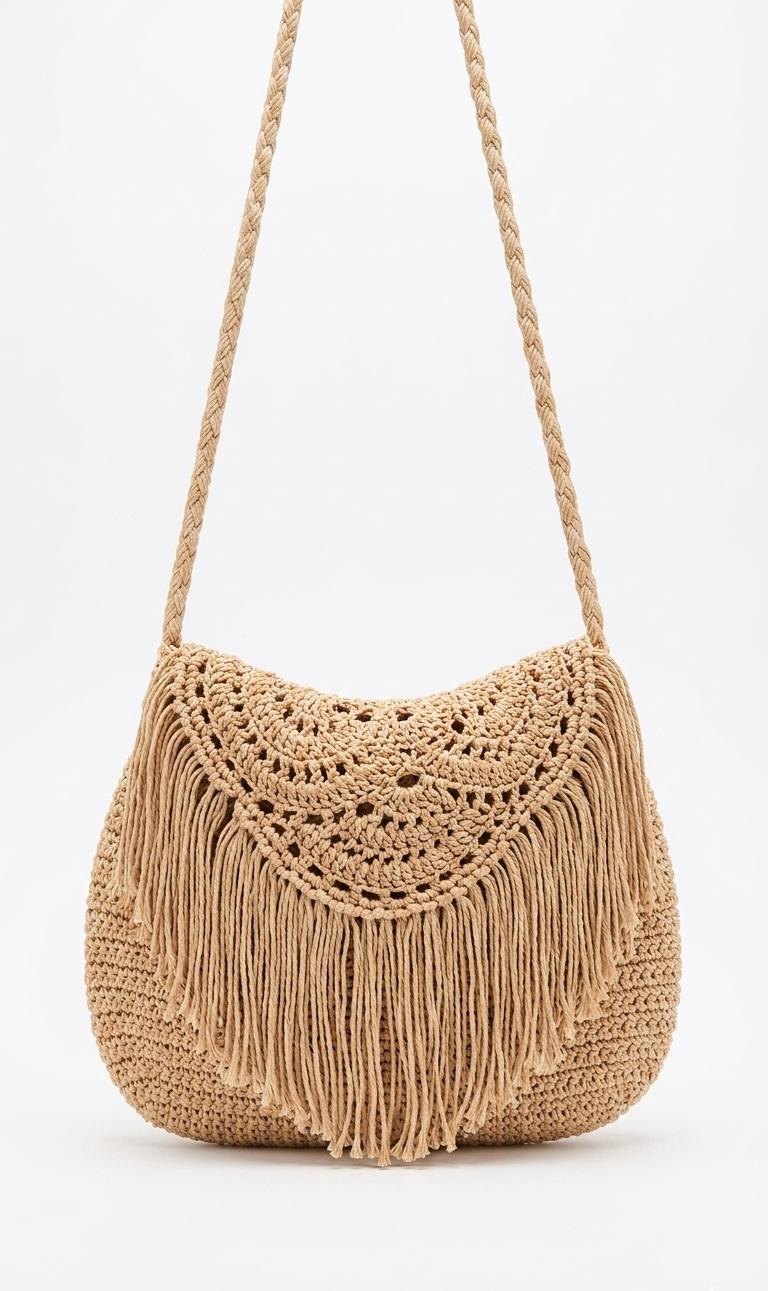 Damska Pleciona Torebka Boho Naturalna Boheme Fringe