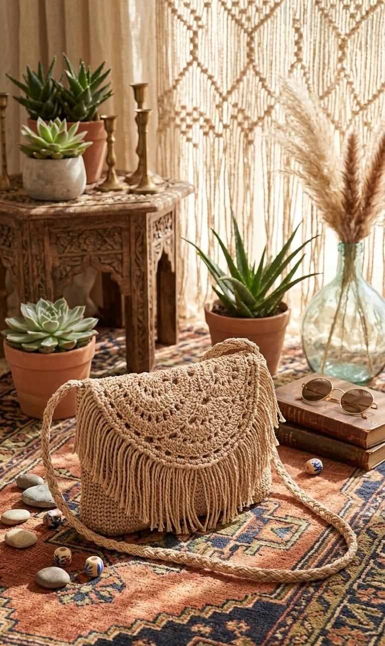Damska Pleciona Torebka Boho Naturalna Boheme Fringe - obrazek 2