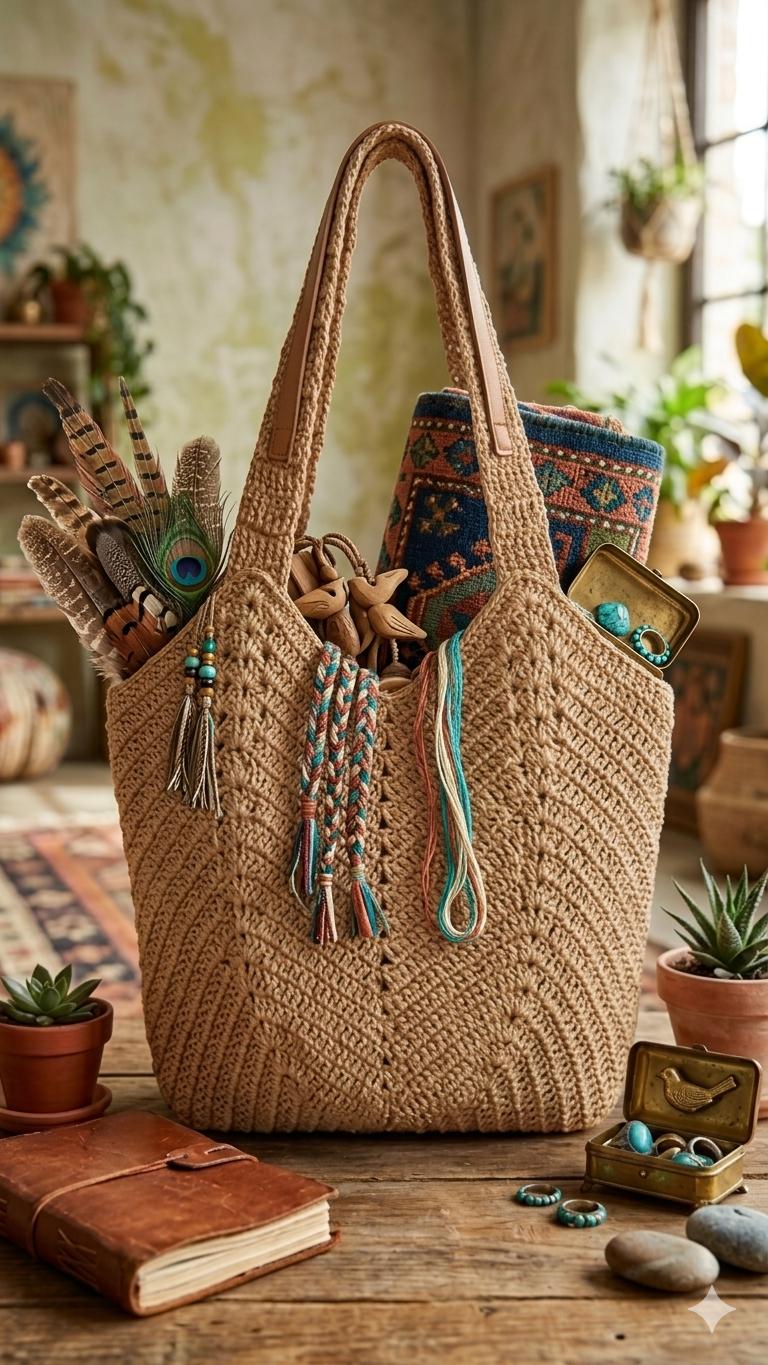 Damska Pleciona Torebka Boho Naturalna Sienna Harmony - obrazek 3
